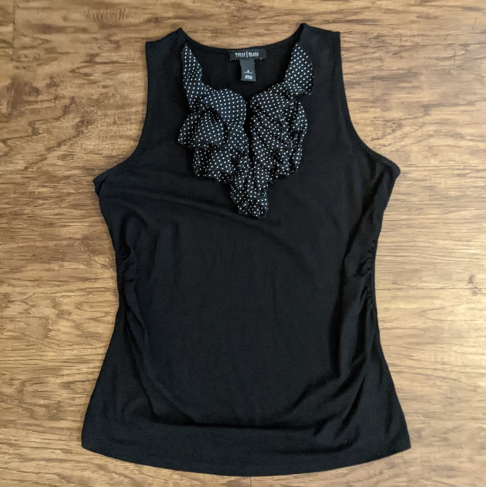 White House Black Market Black Sleeveless Ruffle Chest Top